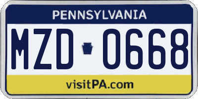 PA license plate MZD0668