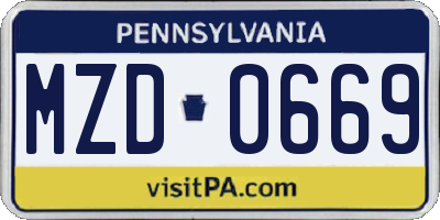 PA license plate MZD0669