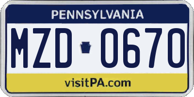 PA license plate MZD0670