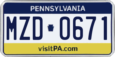 PA license plate MZD0671
