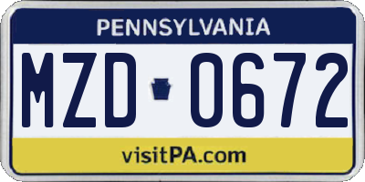 PA license plate MZD0672