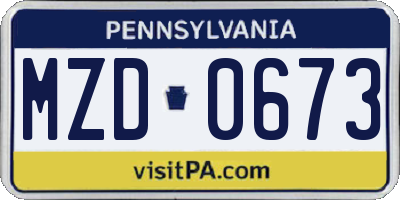 PA license plate MZD0673