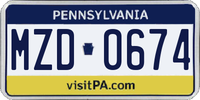 PA license plate MZD0674