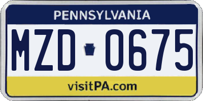 PA license plate MZD0675
