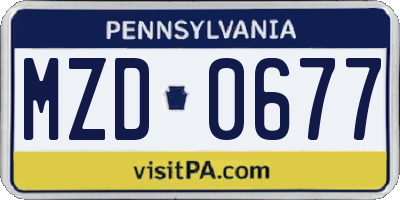 PA license plate MZD0677