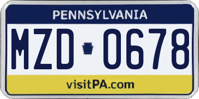 PA license plate MZD0678