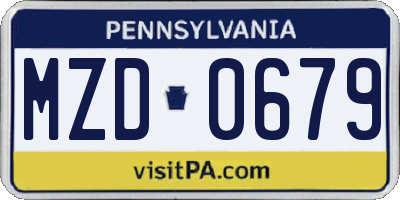 PA license plate MZD0679