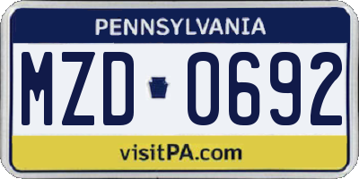 PA license plate MZD0692