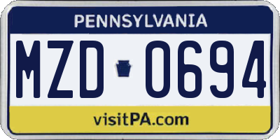 PA license plate MZD0694
