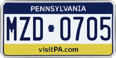 PA license plate MZD0705