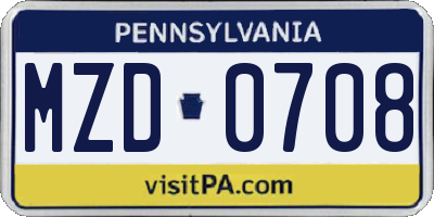 PA license plate MZD0708