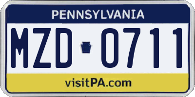 PA license plate MZD0711