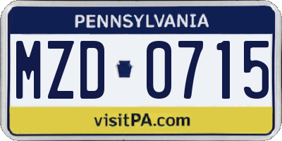 PA license plate MZD0715