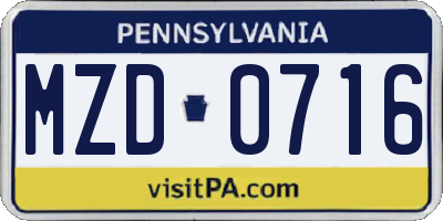 PA license plate MZD0716