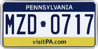 PA license plate MZD0717