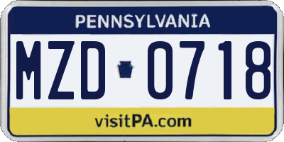 PA license plate MZD0718