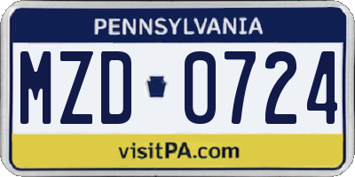 PA license plate MZD0724