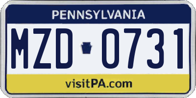 PA license plate MZD0731