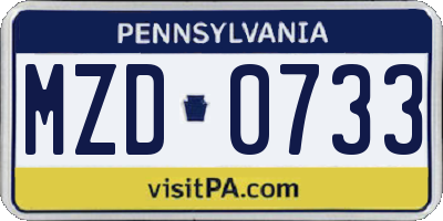 PA license plate MZD0733