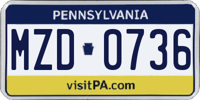 PA license plate MZD0736
