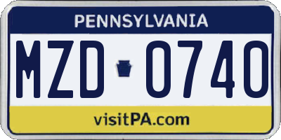PA license plate MZD0740