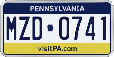 PA license plate MZD0741