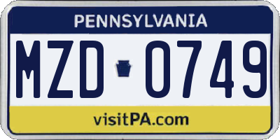 PA license plate MZD0749