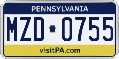 PA license plate MZD0755