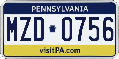 PA license plate MZD0756