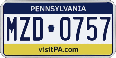 PA license plate MZD0757