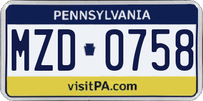 PA license plate MZD0758