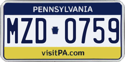 PA license plate MZD0759