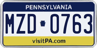 PA license plate MZD0763