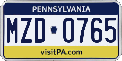 PA license plate MZD0765