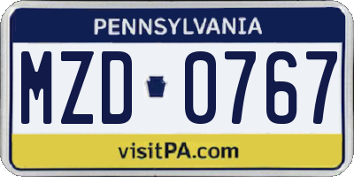 PA license plate MZD0767