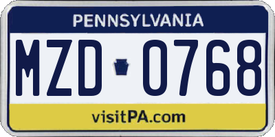 PA license plate MZD0768
