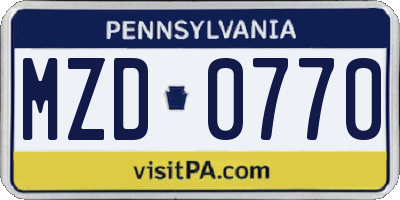 PA license plate MZD0770