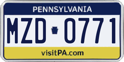 PA license plate MZD0771