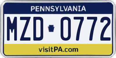 PA license plate MZD0772