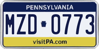 PA license plate MZD0773