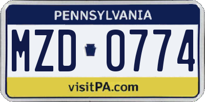 PA license plate MZD0774