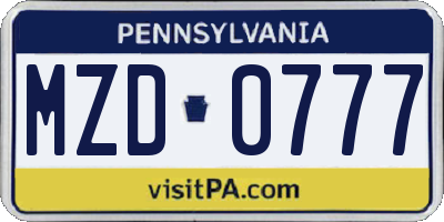 PA license plate MZD0777