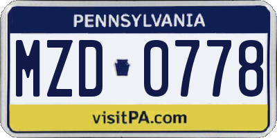 PA license plate MZD0778