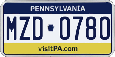 PA license plate MZD0780