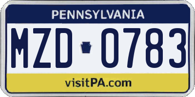 PA license plate MZD0783