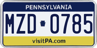 PA license plate MZD0785