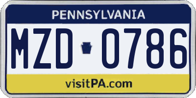 PA license plate MZD0786