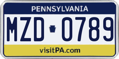 PA license plate MZD0789