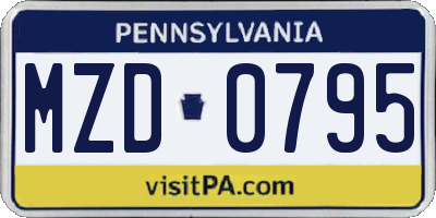 PA license plate MZD0795