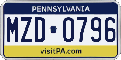 PA license plate MZD0796